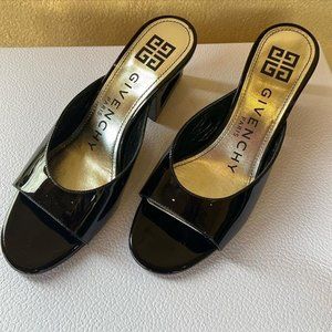 Givenchy Patent Black Leather Triangle Mules